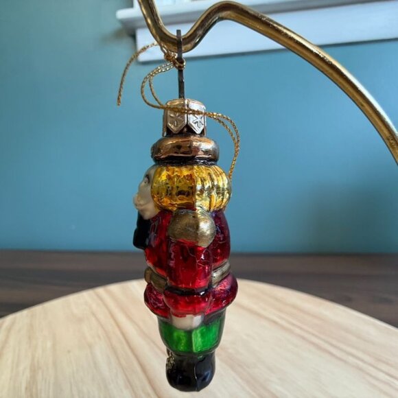 Vintage Handblown Glass Nutcracker Miniature Christmas Ornament With Gold String - Picture 3 of 7